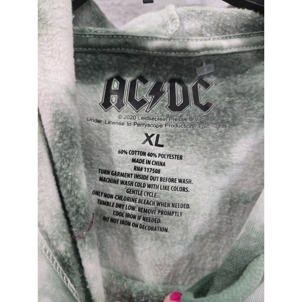 Men‎ Size XL ACDC Lightweight Tie Die Green Sweatshirt Hoodie Hard Rock Band - Picture 5 of 8